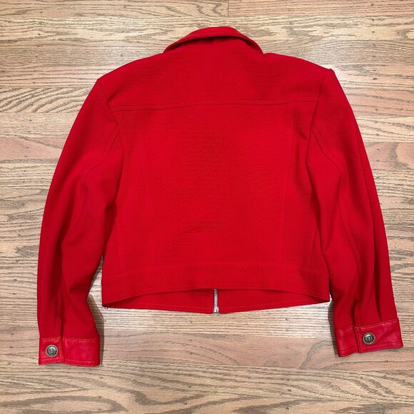 VTG Cache Red Jacket Leather Accents Womens S Rich Grandma Glam Maximalist NWT - Picture 2 of 8